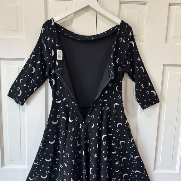 Unique Vintage Devon Swing Dress Black Celestial Moon Stars Halloween Retro S/M - Picture 5 of 14